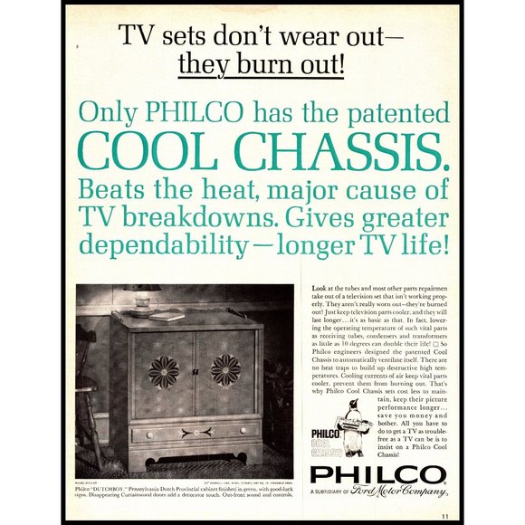 1963 Philco Dutchboy 23" Floor Model TV Television Vintage Print At Wall Art - Picture 1 of 1